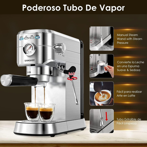 Sangkee Cafetera Espresso 20 Bar, Máquina De Café Espresso Con Varita Espumadora De Leche, Compatible Con Café Molido/cápsulas Nespresso, Compacta Cafetera Para Hogar,capuchino, Latte, Macchiato,1350w.