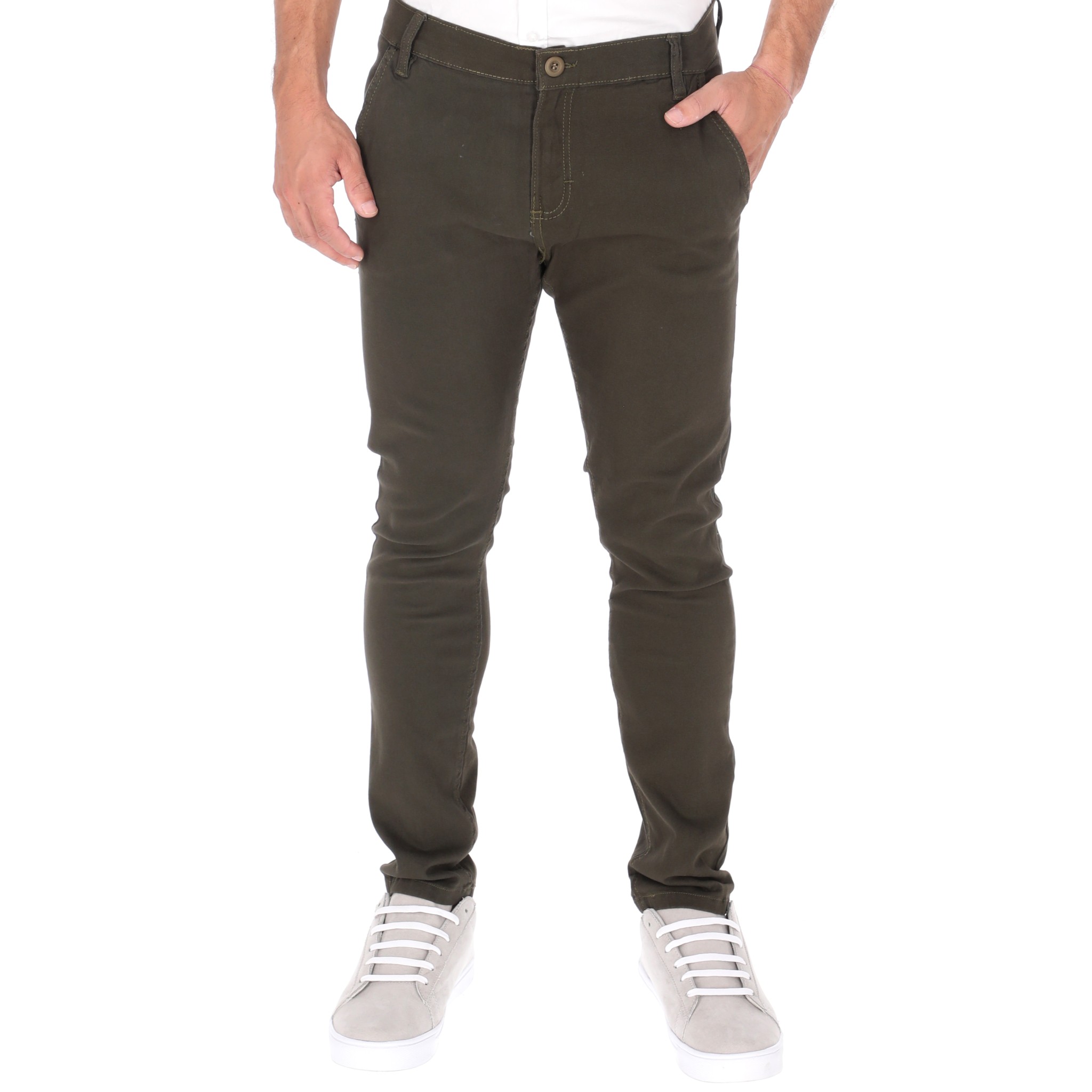 Jeans De Gabardina Color Verde Militar Para Hombre CHB Chili Beans Clothing Co..