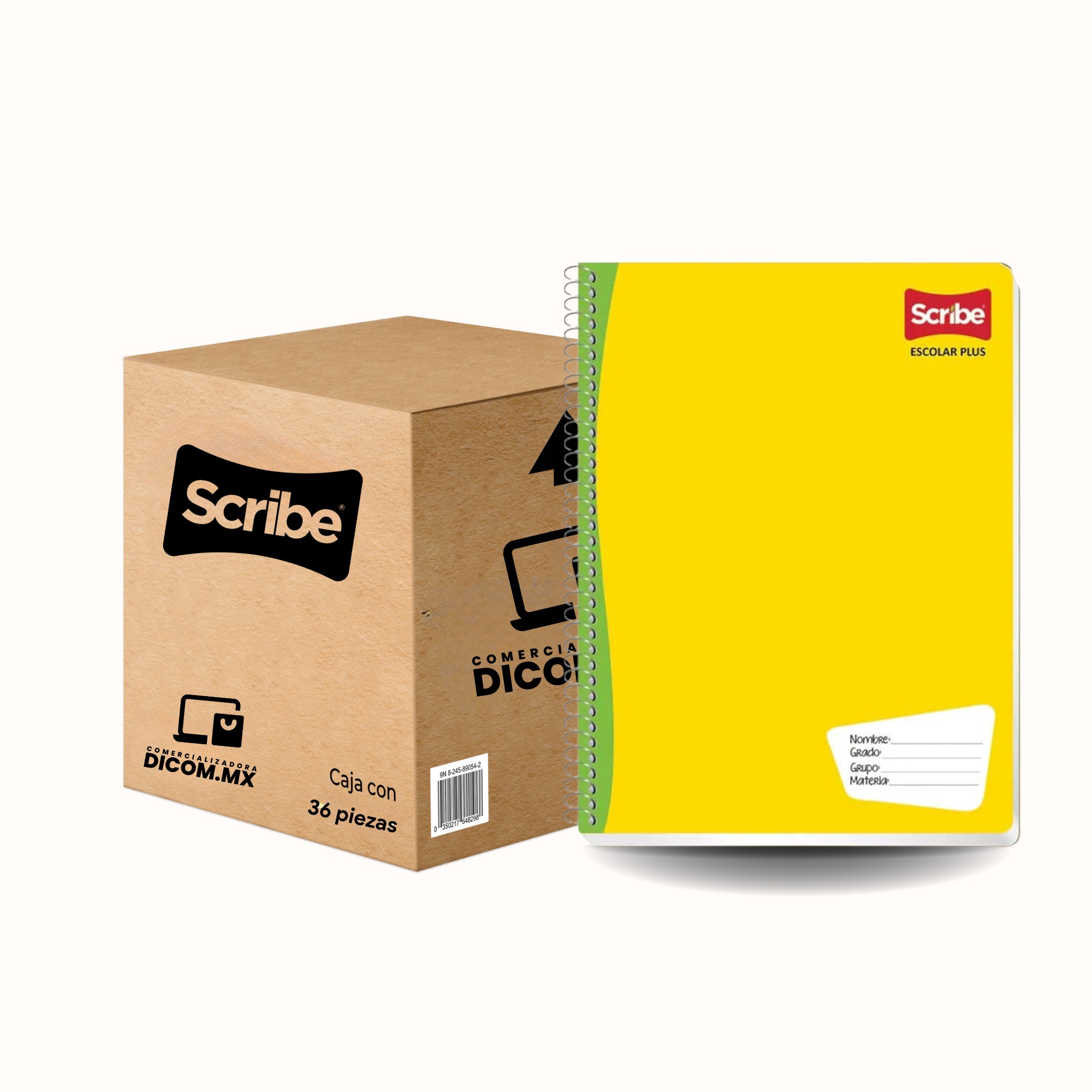 Cuaderno Profesional Scribe Escolar Plus, Rayada, Espiral, con 100 Hojas, Amarillo con 36 piezas.