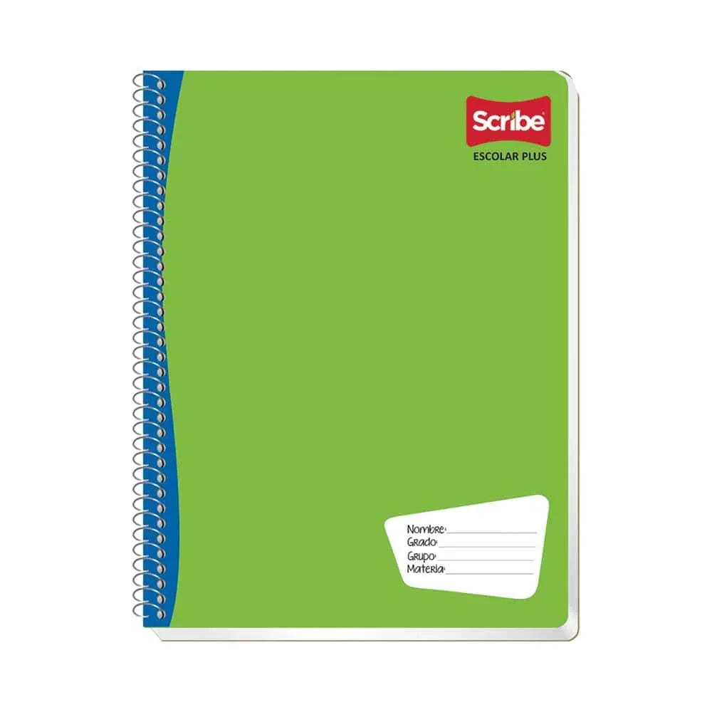 Cuaderno Profesional Scribe Escolar Plus, Cuadrícula 5 mm, Espiral, con 100 Hojas, Verde con 36 piezas.