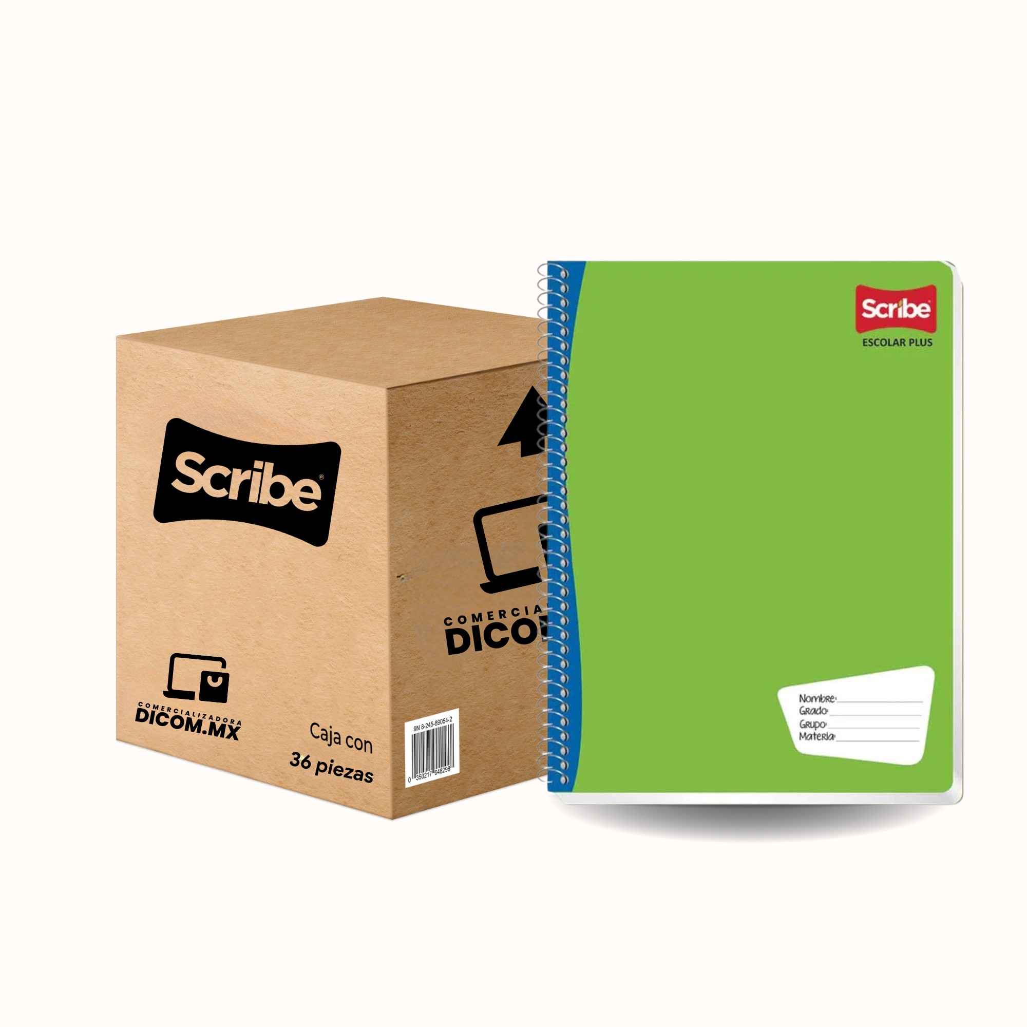 Cuaderno Profesional Scribe Escolar Plus, Cuadrícula 5 mm, Espiral, con 100 Hojas, Verde con 36 piezas.