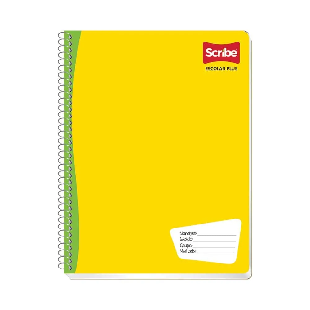 Cuaderno Profesional Scribe Escolar Plus, Rayada, Espiral, con 100 Hojas, Amarillo con 36 piezas.