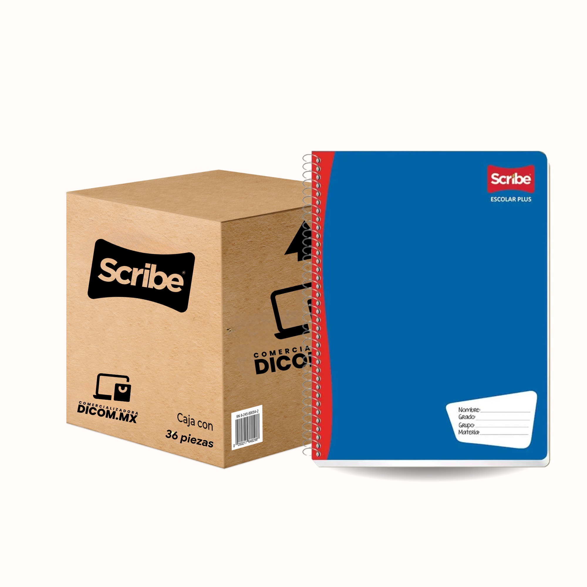 Cuaderno Profesional Scribe Escolar Plus, Cuadrícula 7 mm, Espiral, con 100 Hojas, Azul con 36 piezas.