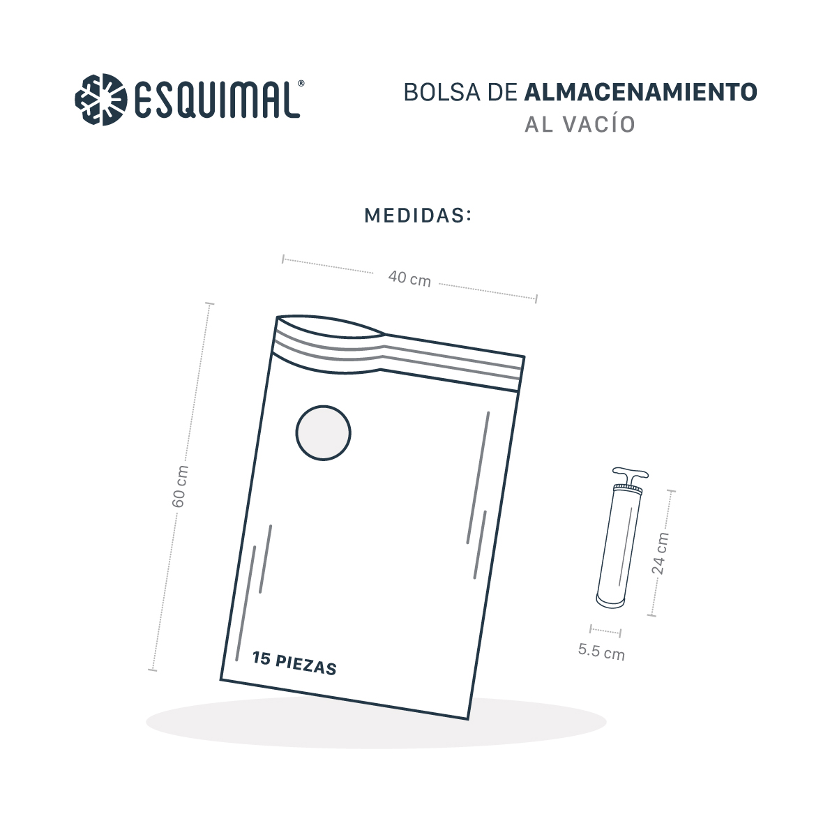 Bolsas de Almacenamiento al Vacío Set de 15 (60x40) con Bomba de Aire - Reutilizables - Bolsas de Compresión para Empacar Ropa, Guardar Edredones, Cobertores ESQUIMAL.