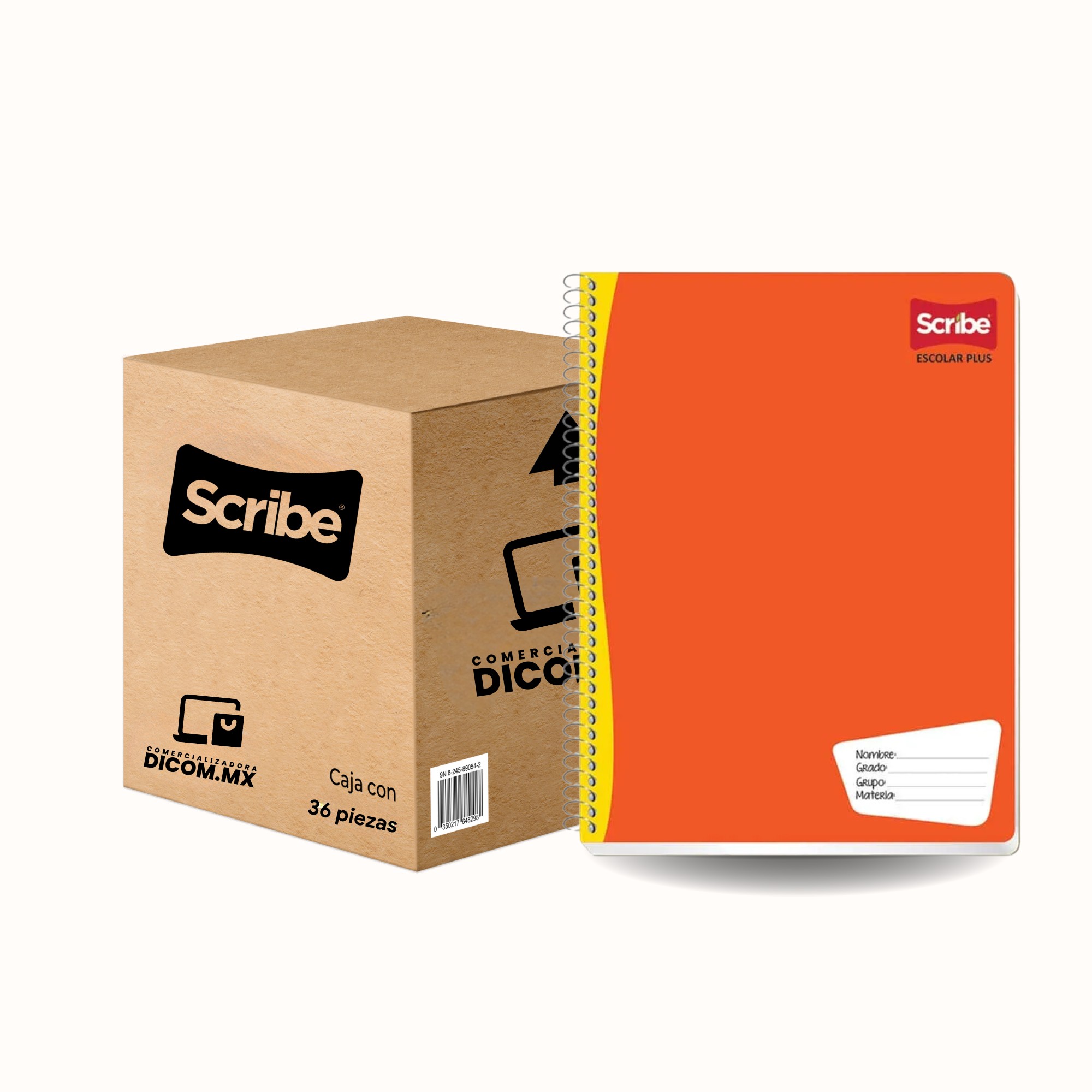 Cuaderno Profesional Scribe Escolar Plus, Lisa, Espiral, con 100 Hojas, Naranja con 36 piezas.