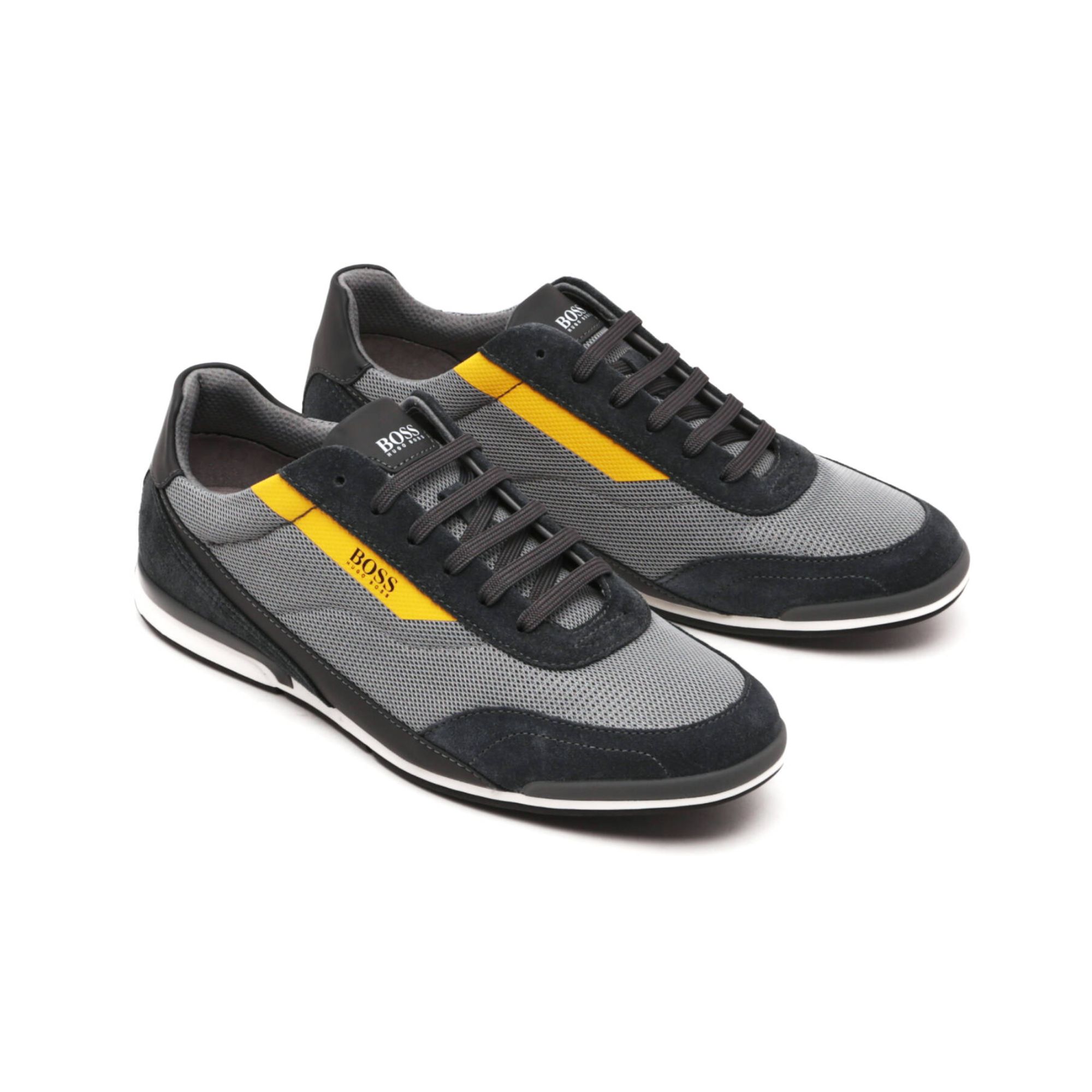 Tenis Hugo Boss Saturn Lowp MXMT Gris con Amarillo Hombre Originales 50464407073