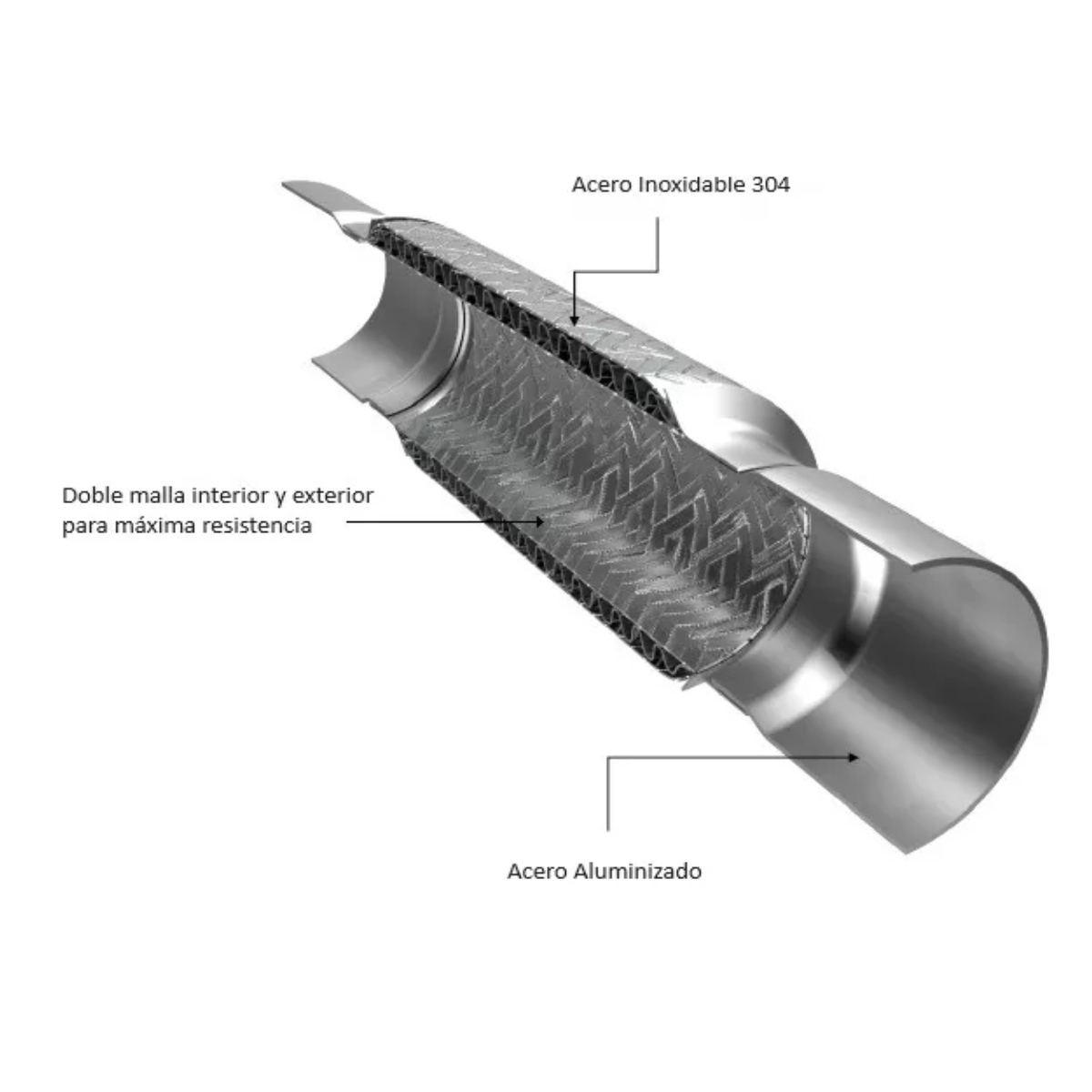 Tubo Flexible Piña Escape Mofle Universal 2 X 6.