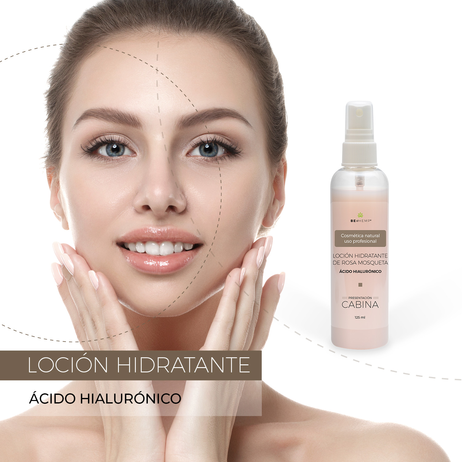Loción facial hidratante rosa mosqueta y ácido hialurónico 250 ml