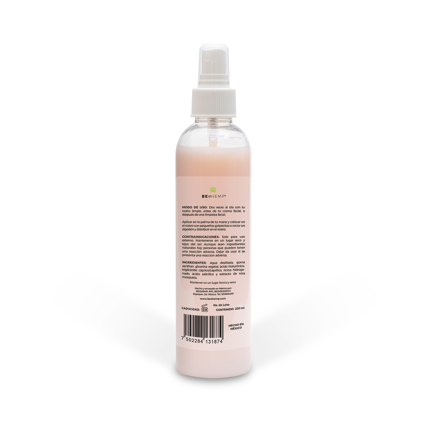 Loción facial hidratante rosa mosqueta y ácido hialurónico 250 ml