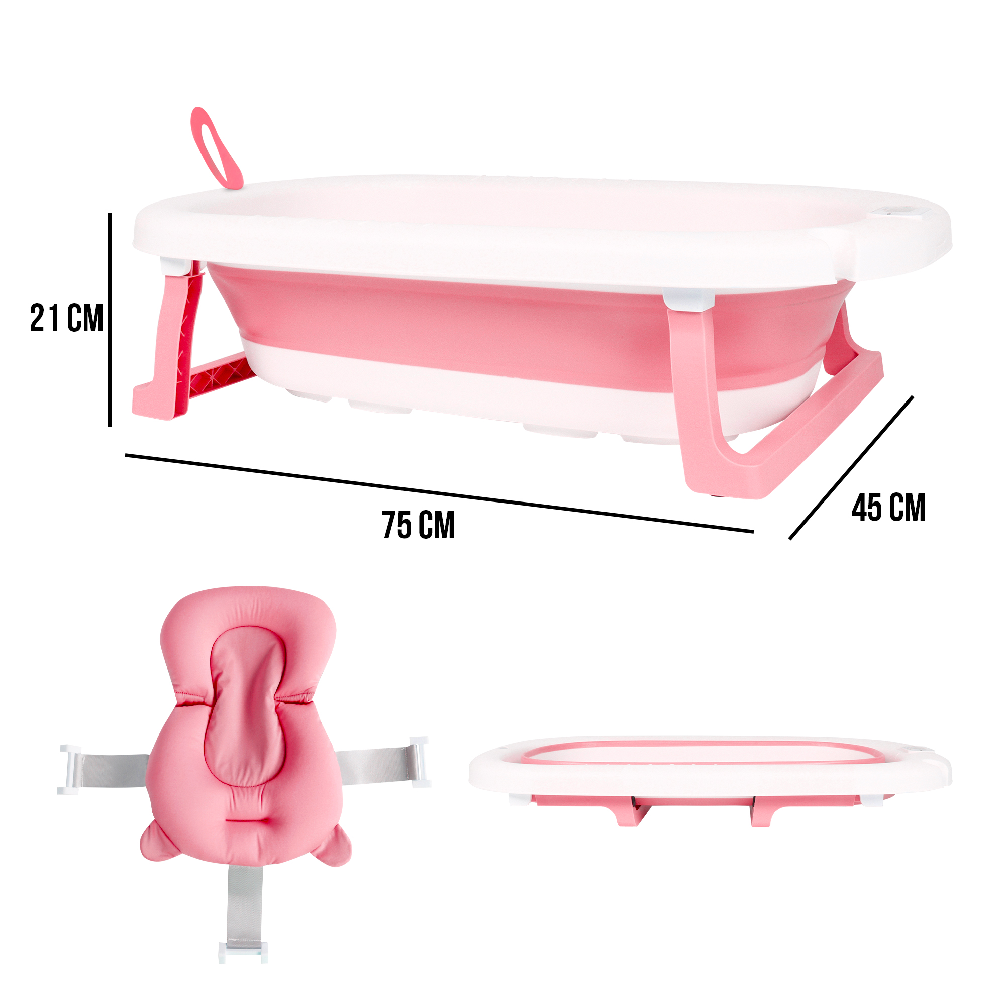 Tina Bañera De Baño Plegable Portátil Para Bebés Termómetro ROSA.