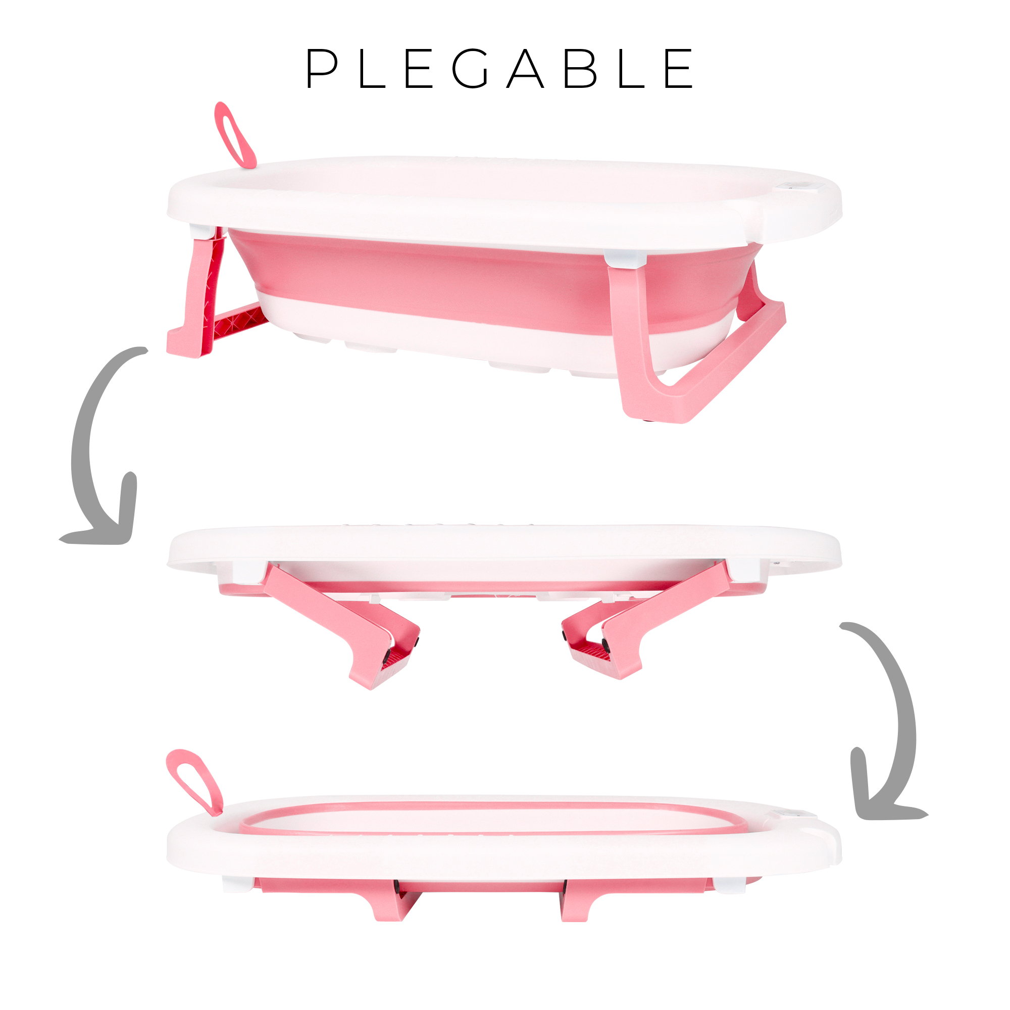 Tina Bañera De Baño Plegable Portátil Para Bebés Termómetro ROSA.