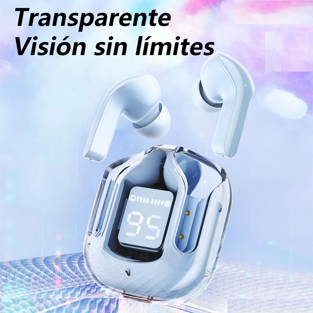 Audífonos auriculares inalámbricos azul Bluetooth micrófono LED pantalla pantalla sonido estéreo