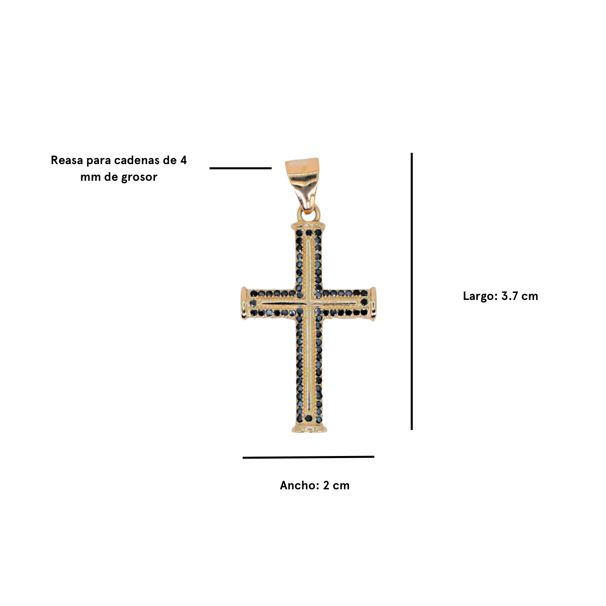 Dije cruz de oro de 10k Hombre con piedra zirconia negra