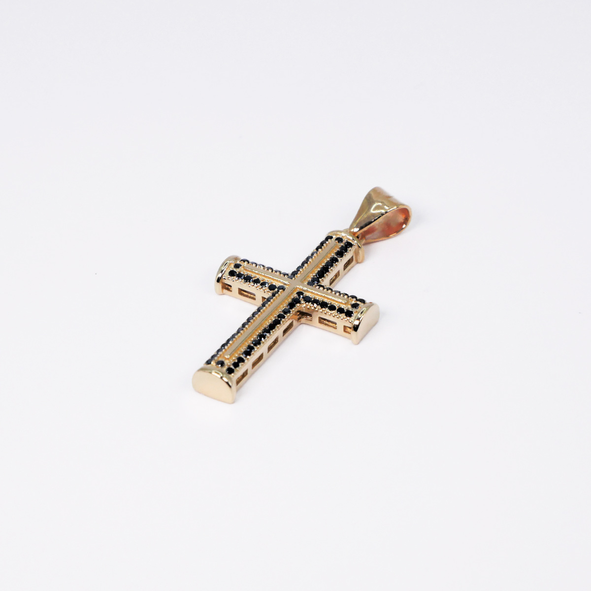 Dije cruz de oro de 10k Hombre con piedra zirconia negra