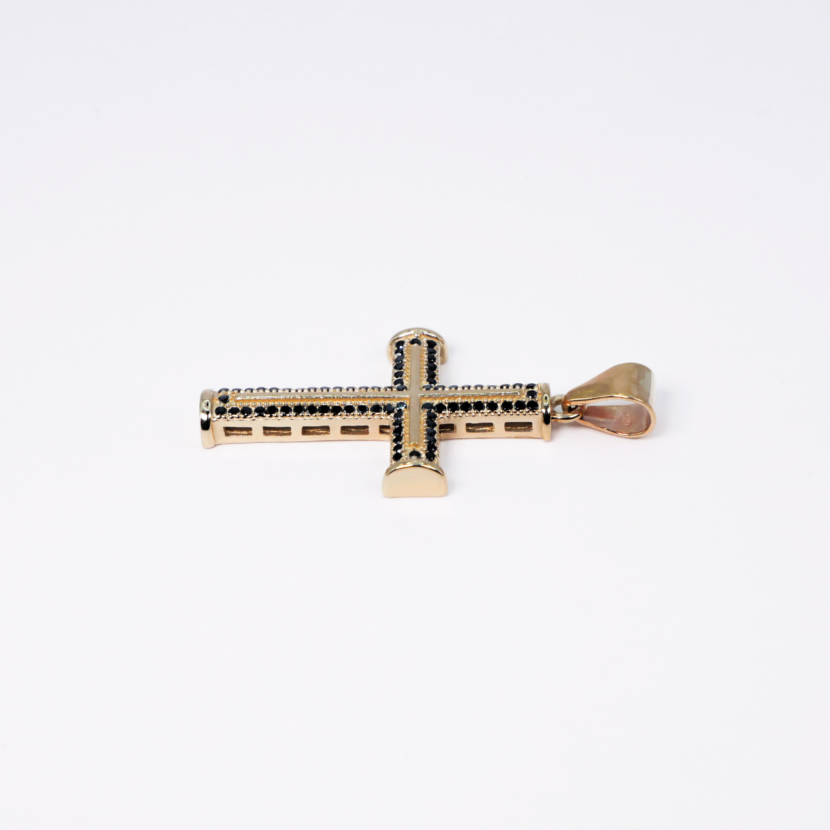 Dije cruz de oro de 10k Hombre con piedra zirconia negra