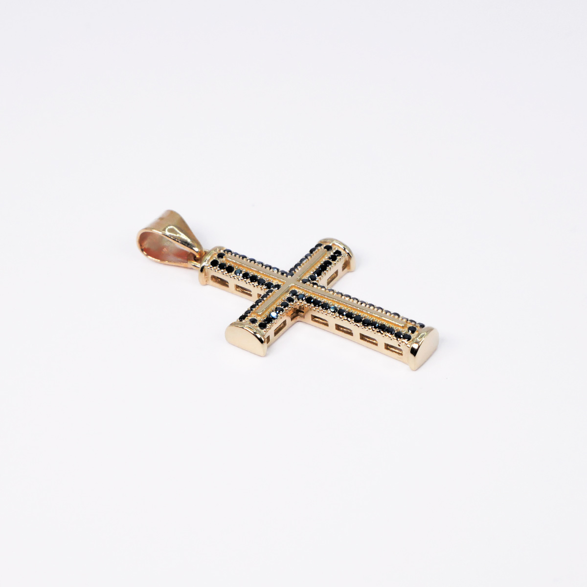 Dije cruz de oro de 10k Hombre con piedra zirconia negra