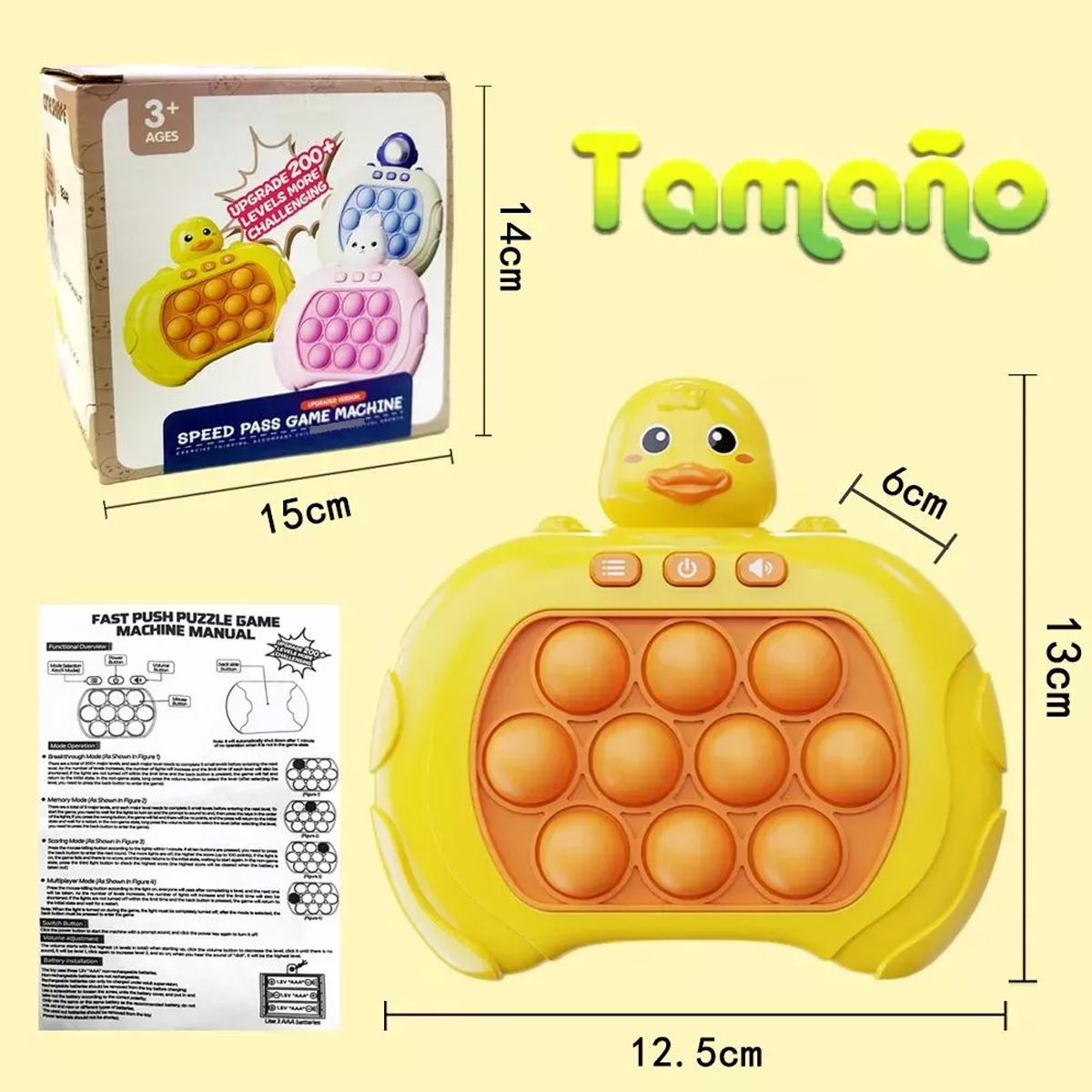 Juguetes Pop Electronico Juguete Antiestres Quick Push Game Divertido Fast Push Educativo Con Sonido De Color Pequeño pato amarillo.