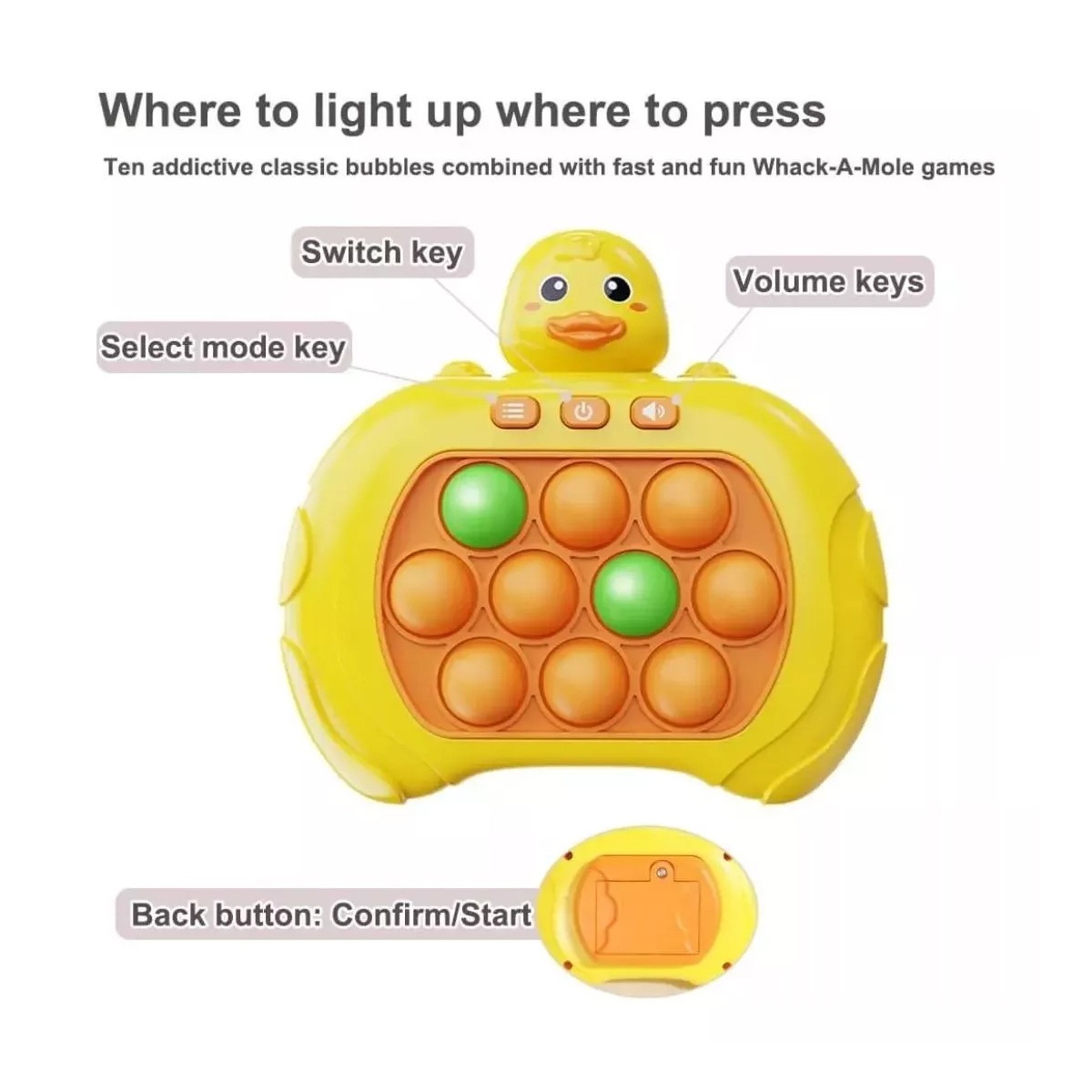 Juguetes Pop Electronico Juguete Antiestres Quick Push Game Divertido Fast Push Educativo Con Sonido De Color Pequeño pato amarillo.