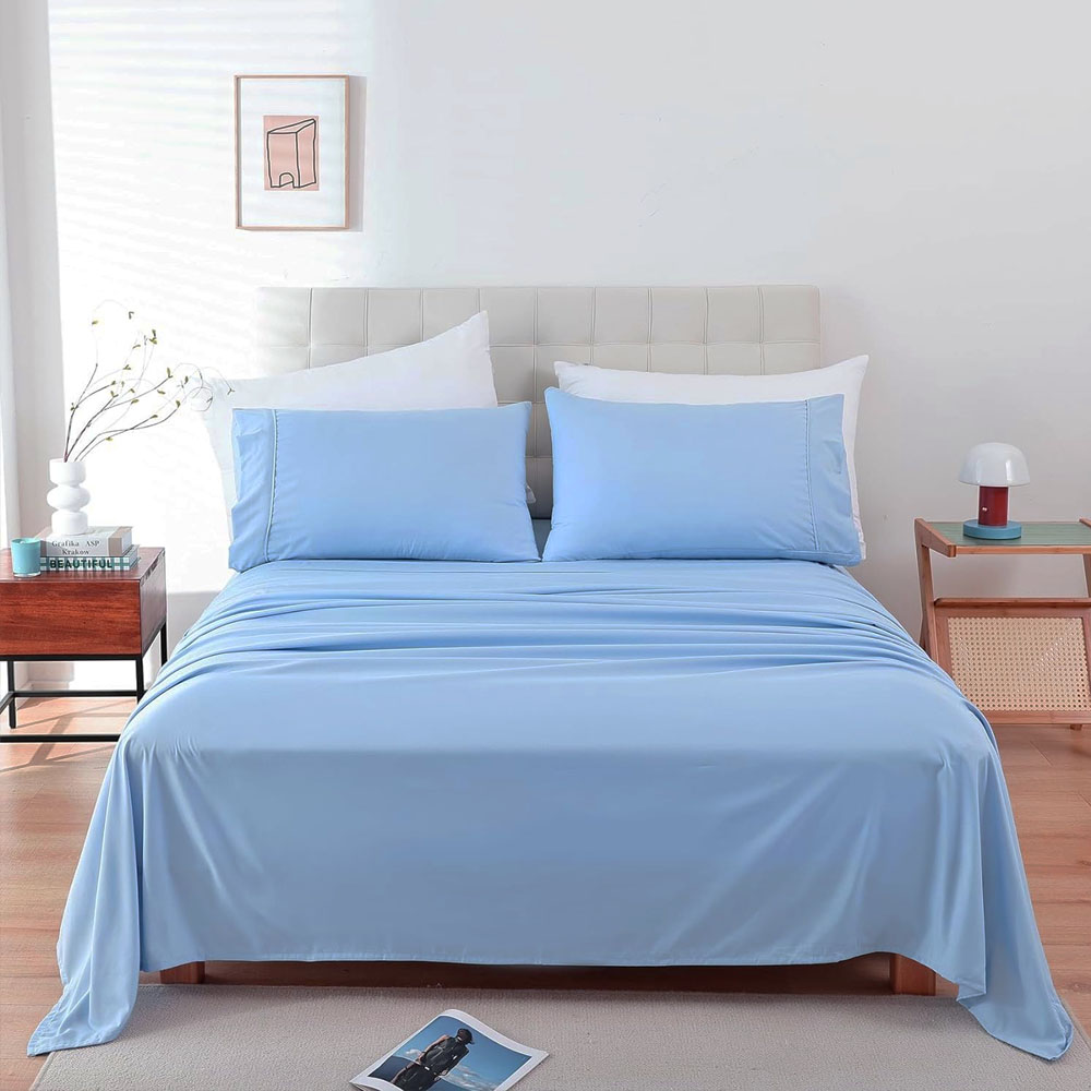 Juego de Sabanas 100% Algodón Frescas y Transpirables Individual Baby Blue Kyuden Home.