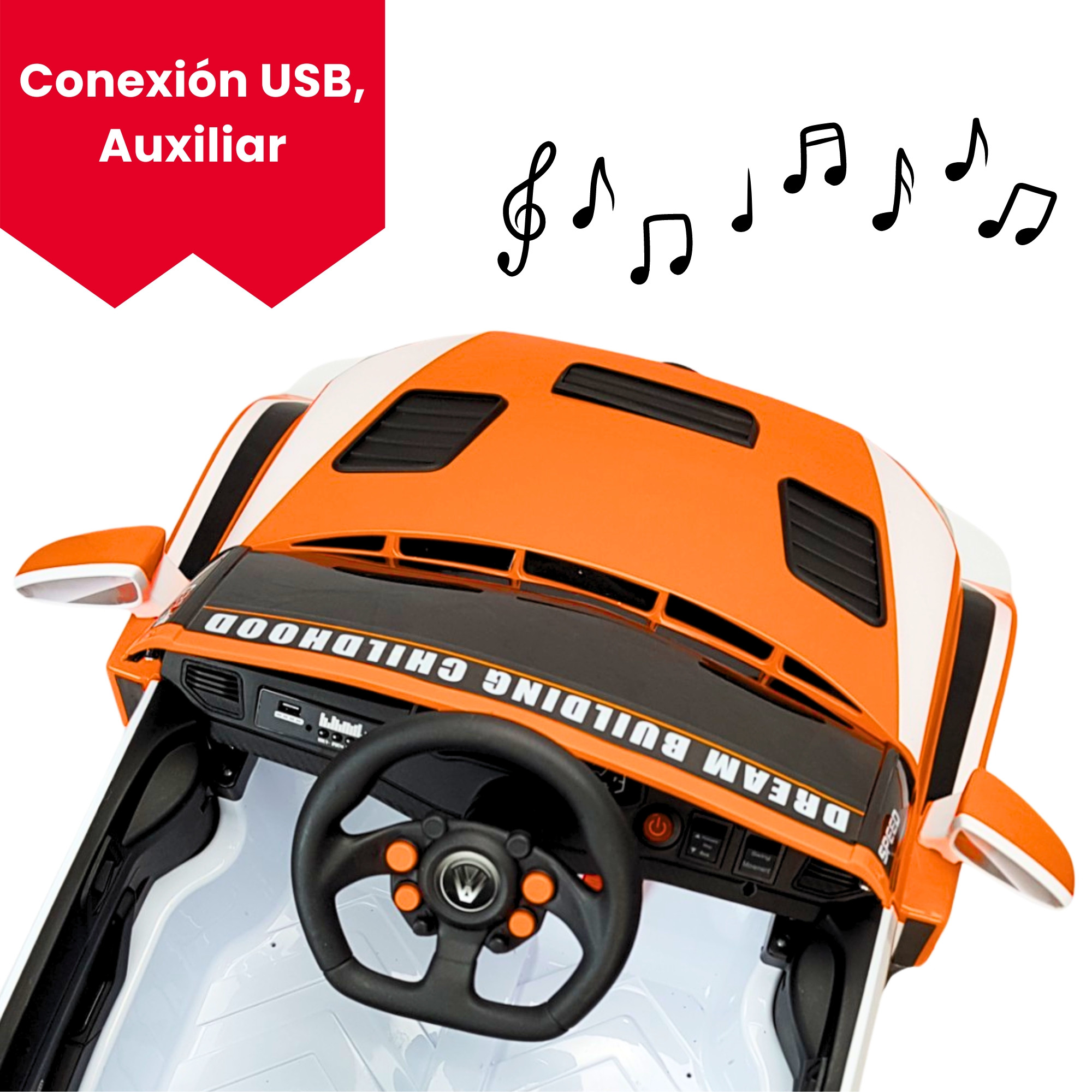 Montable Electrico para Niños Recargable, Control Remoto Racing 6v - Naranja.
