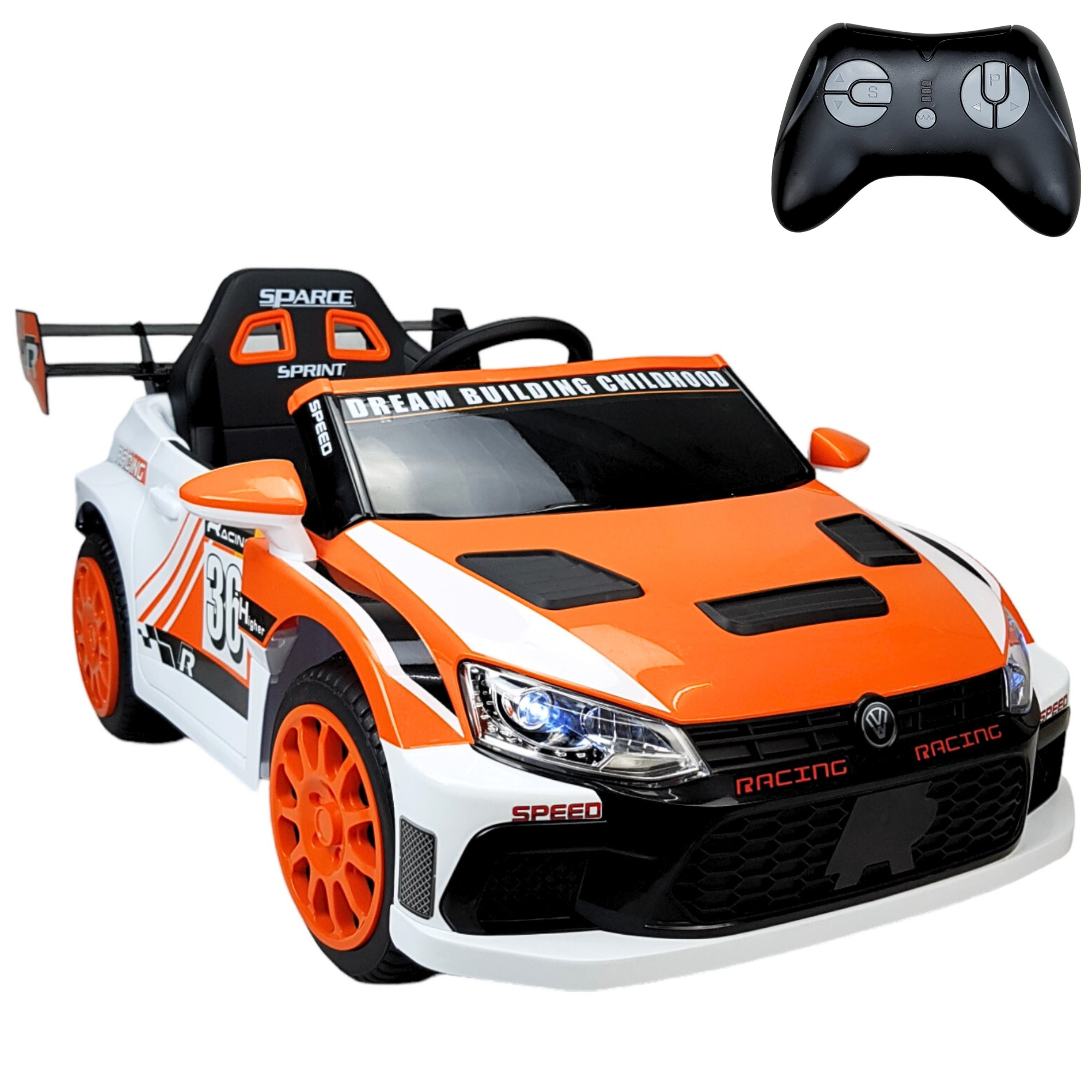 Montable Electrico para Niños Recargable, Control Remoto Racing 6v - Naranja.