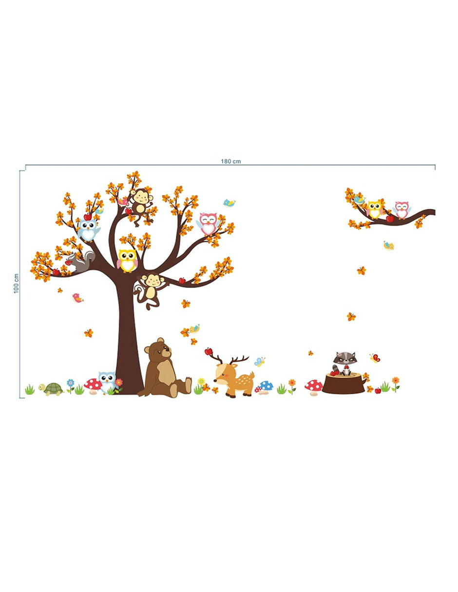 Vinil Decorativo Sala O Habitación  Bosque Con Búhos Y Osos