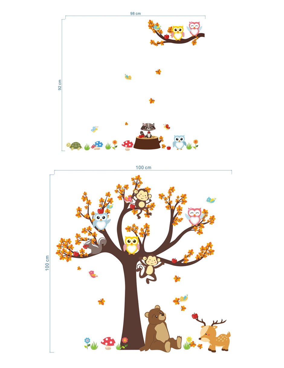 Vinil Decorativo Sala O Habitación  Bosque Con Búhos Y Osos