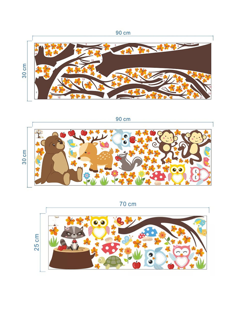 Vinil Decorativo Sala O Habitación  Bosque Con Búhos Y Osos