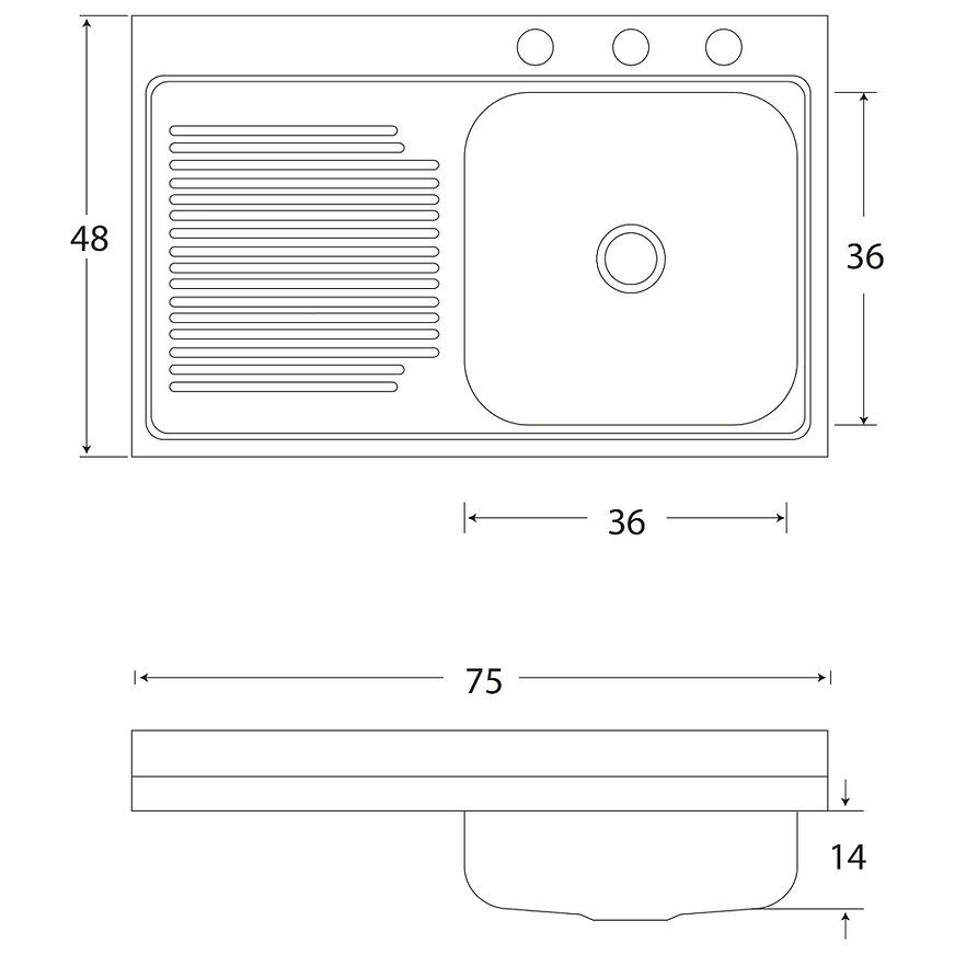 Tarja Sencilla Sobreponer EB Técnica MCM401 Acero Inox Satinado y Escurridor Izq.