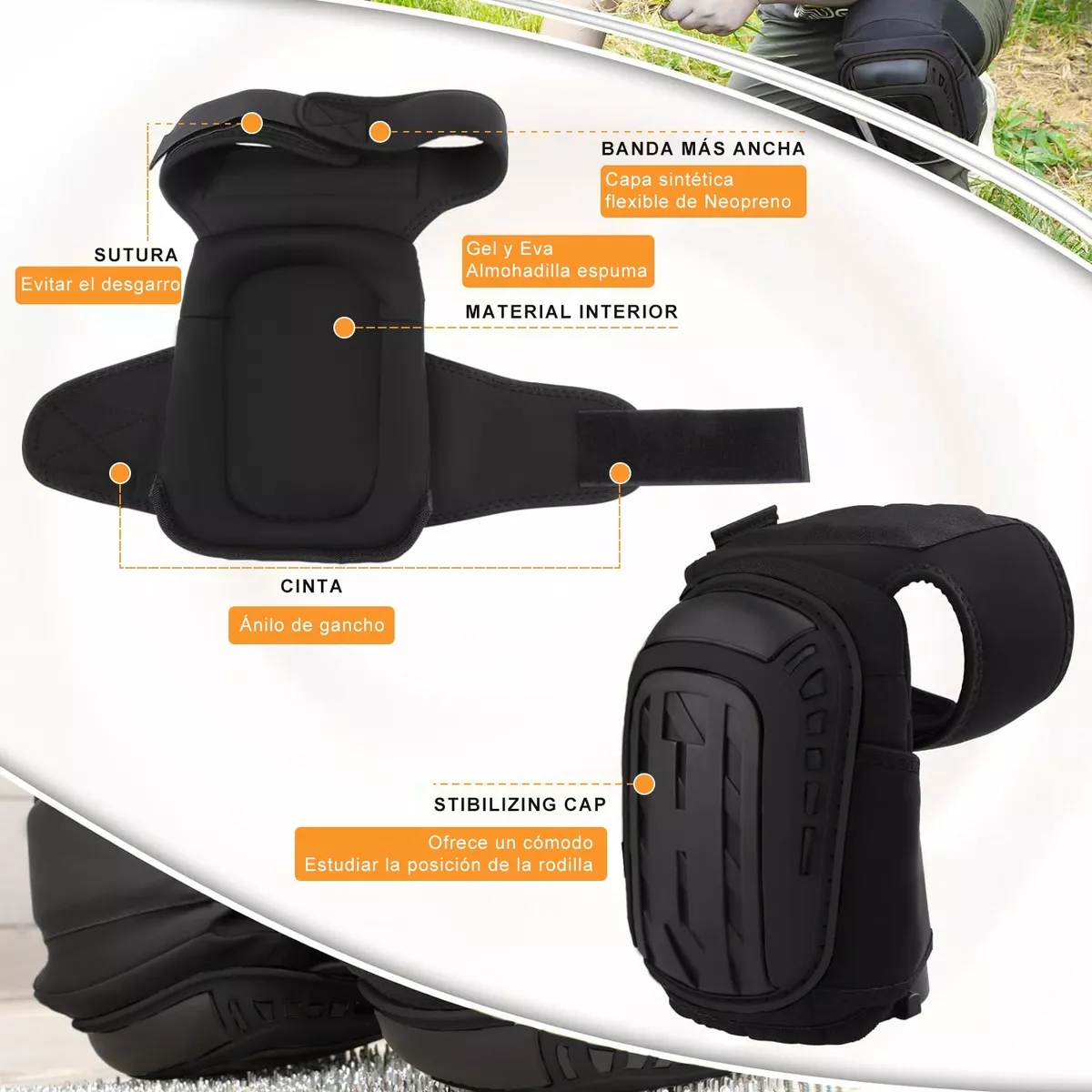 Par De Rodilleras Para Trabajos De Construcción Negro M.