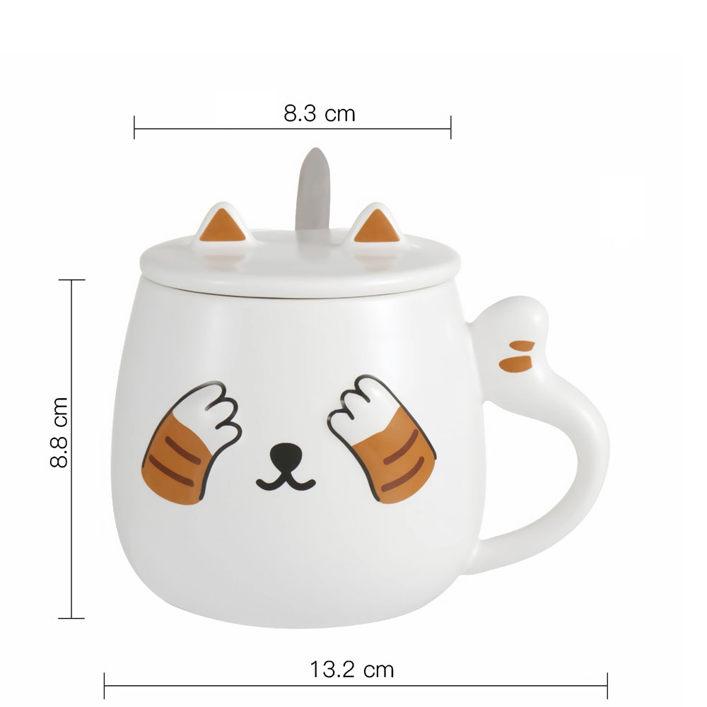 Taza Para Café Kawaii Gato Con Tapa Cuchara Peek A Boo