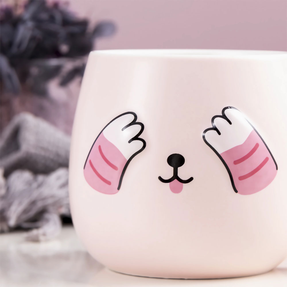 Taza Para Café Kawaii Gato Con Tapa Cuchara Peek A Boo