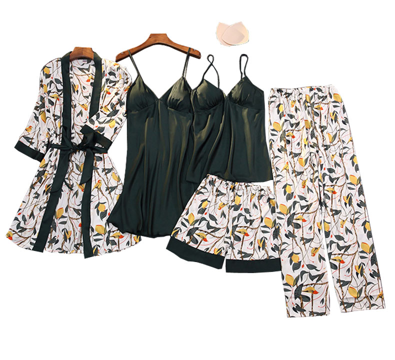 Set De Pijama Dama Sexi Ropa De Dormir Bata De Seda 5 Piezas