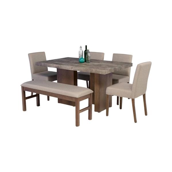 Comedor 4 Sillas 1 Banca Nostan Roble/Concreto - Kessa.