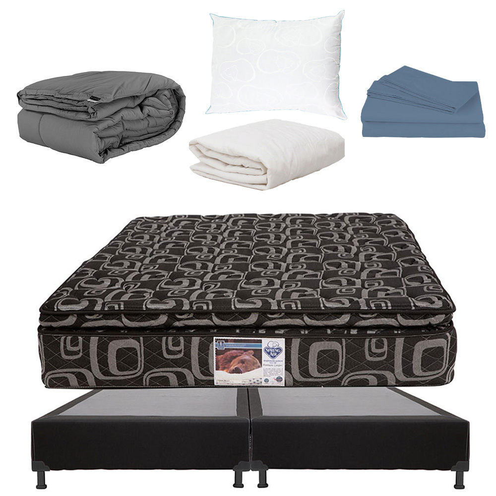 Colchon Spring Air Morgan king size con box negro protector sabanas almohada y edredon