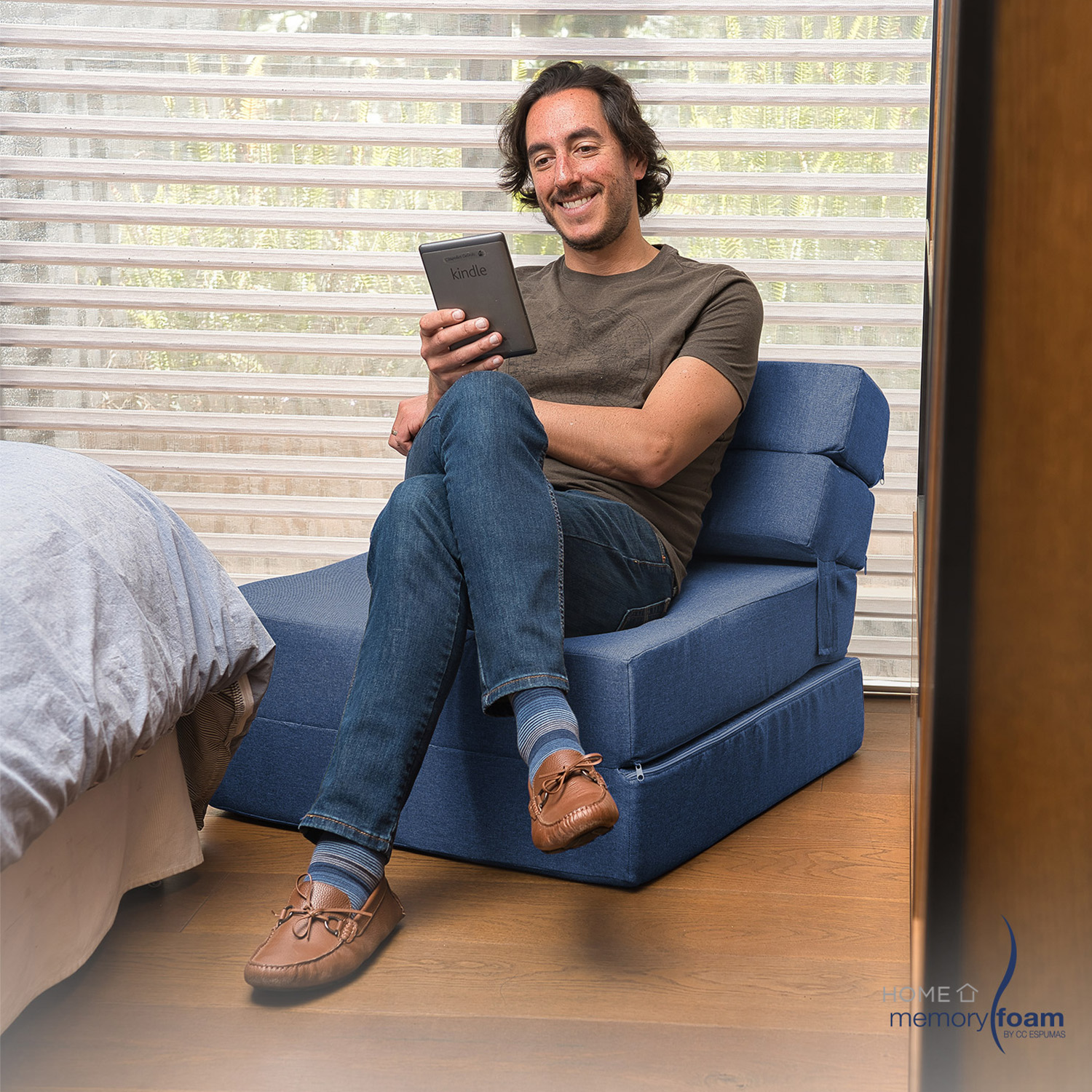 MEMORY FOAM HOME Sofá Cama Individual Cozy Plegable Sofá o Cama Tamaño Individual Color Azul Marino Medidas186 x 68 x 14 cm.