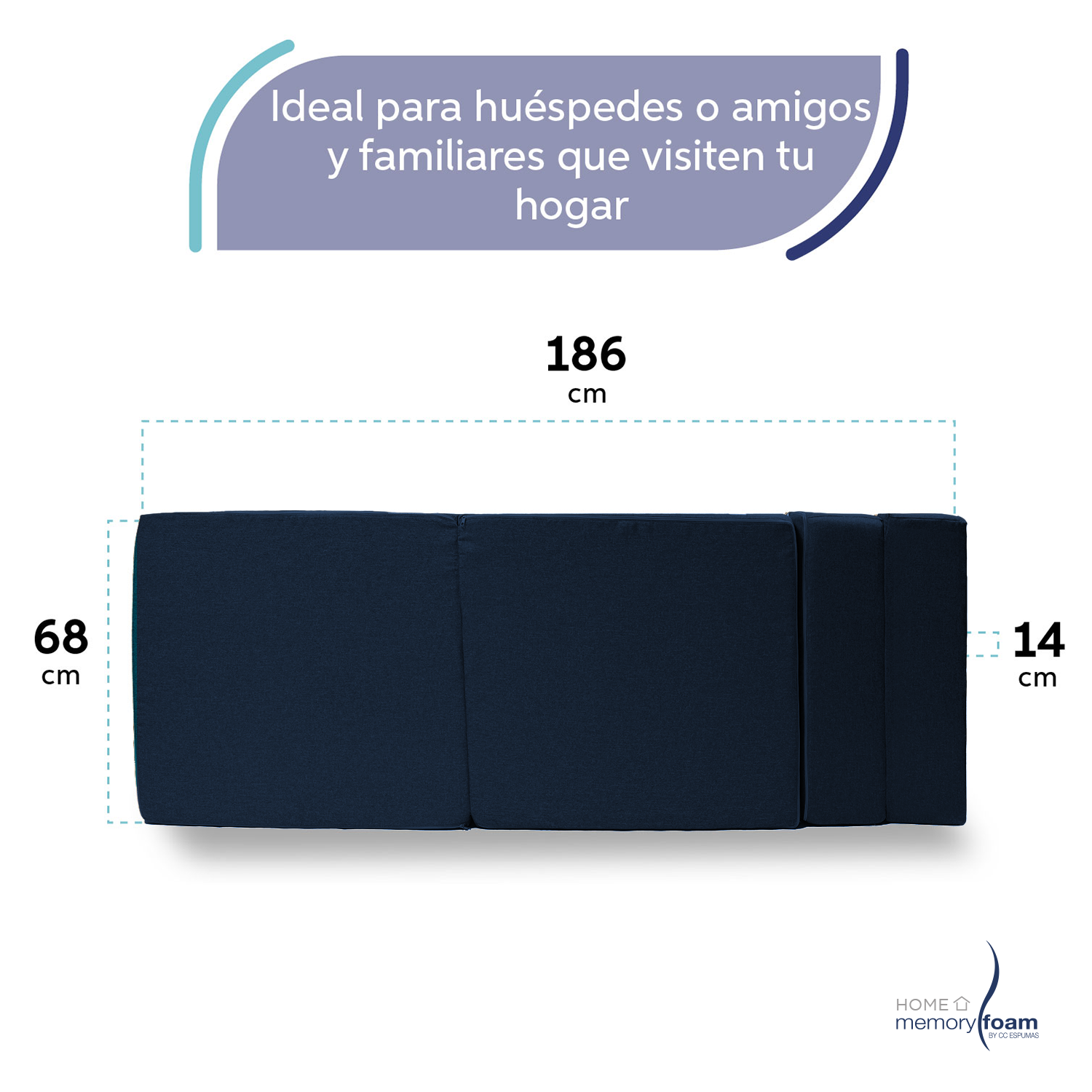 MEMORY FOAM HOME Sofá Cama Individual Cozy Plegable Sofá o Cama Tamaño Individual Color Azul Marino Medidas186 x 68 x 14 cm.