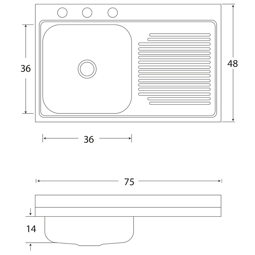 Tarja Sencilla Sobreponer EB Técnica MCM402 Acero Inox Satinado y Escurridor Der.