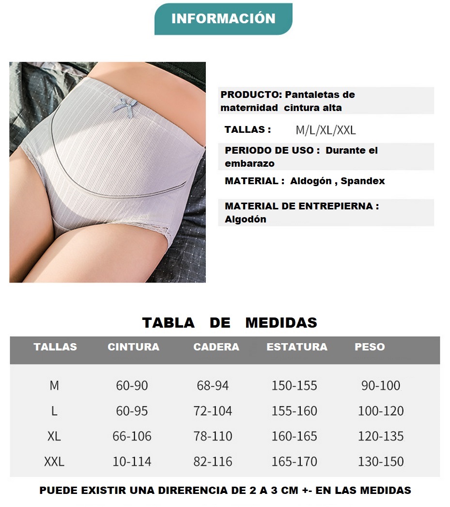 kit 3 Panty Pantaletas de Embarazo Maternidad Ropa Interior