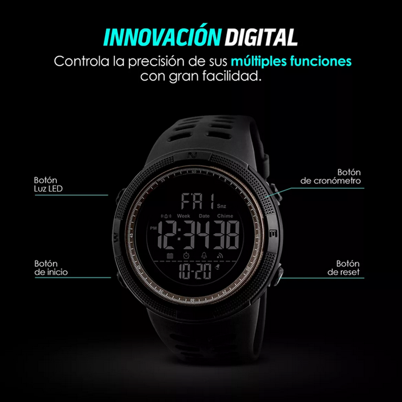 Reloj Digital Deportivo Negro Skmei con Iluminacion.
