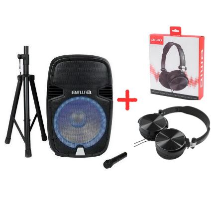 BOCINA 1000W CON TRIPIE, MICROFONO, LUCES LED + AUDIFONOS  GRATIS COMBO AIWA Awsp15tw.