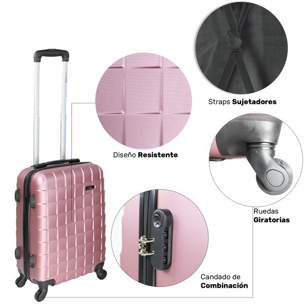 Juego Kit 3 Maletas Viaje Ultra Resistente 4 Ruedas 360 Rosa
