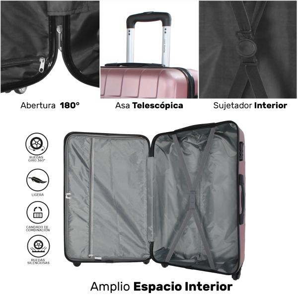 Juego Kit 3 Maletas Viaje Ultra Resistente 4 Ruedas 360 Rosa