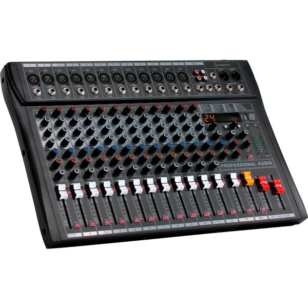 Mezcladora de Audio 12 Canales 24 Efectos Ecualizador 3 Bandas Programa Digital 50/60Hz Bluetooth Usb Audiotek