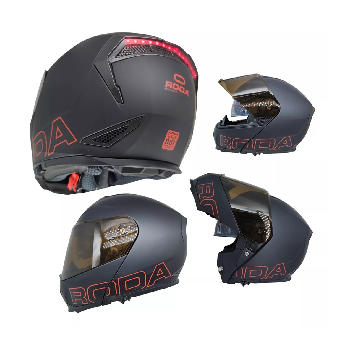 Casco Roda Revenge Pro Abatible Dot Negro MateCon Luz Led XL.