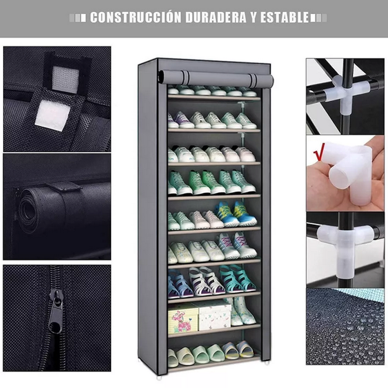Zapatera 9 Niveles Armable Multiusos Antipolvo Organizador Color Gris.