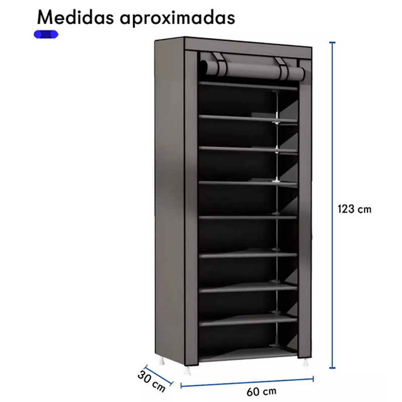 Zapatera 9 Niveles Armable Multiusos Antipolvo Organizador Color Gris.