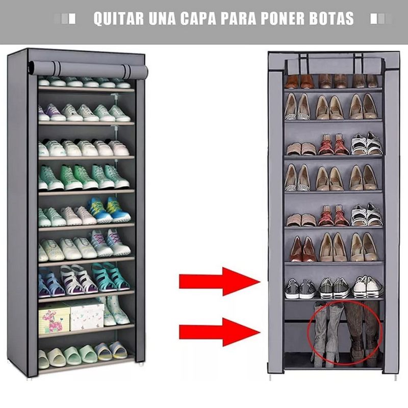 Zapatera 9 Niveles Armable Multiusos Antipolvo Organizador Color Gris.
