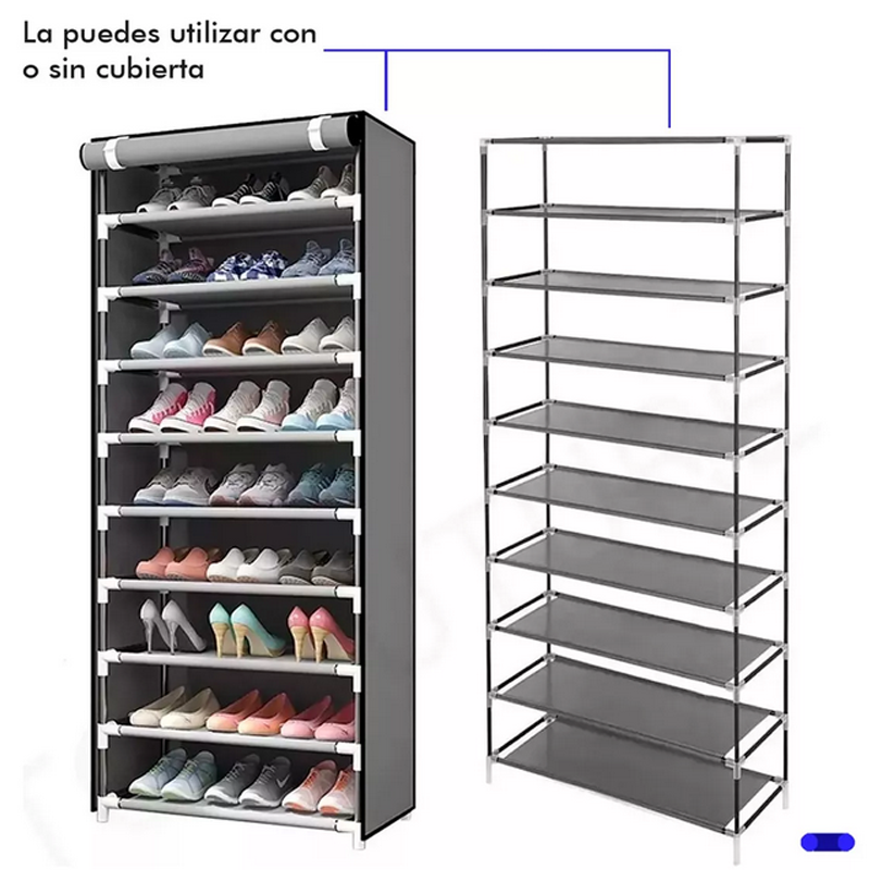 Zapatera 9 Niveles Armable Multiusos Antipolvo Organizador Color Gris.