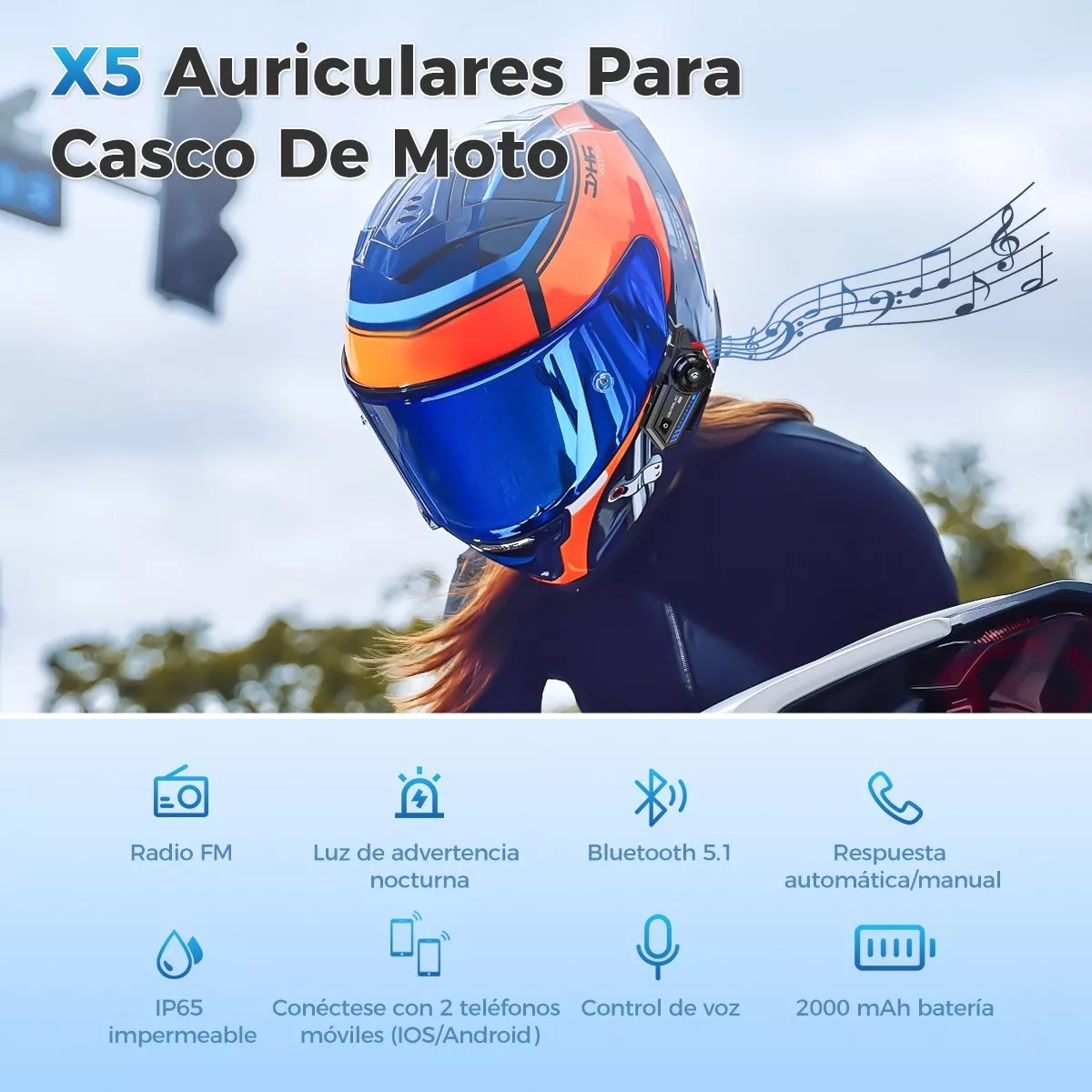Audífonos Para Casco De Motos X5 Bluetooth Fm Impermeables.